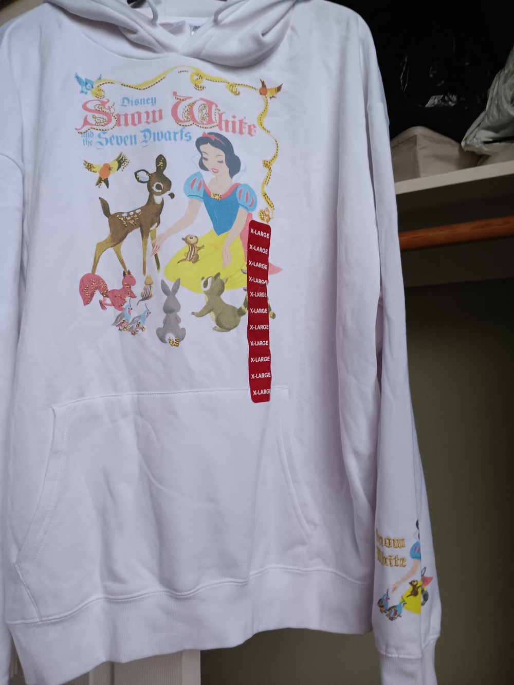 Disney Womens  Snow White Pullover Hoodie in White with Multicolor Print